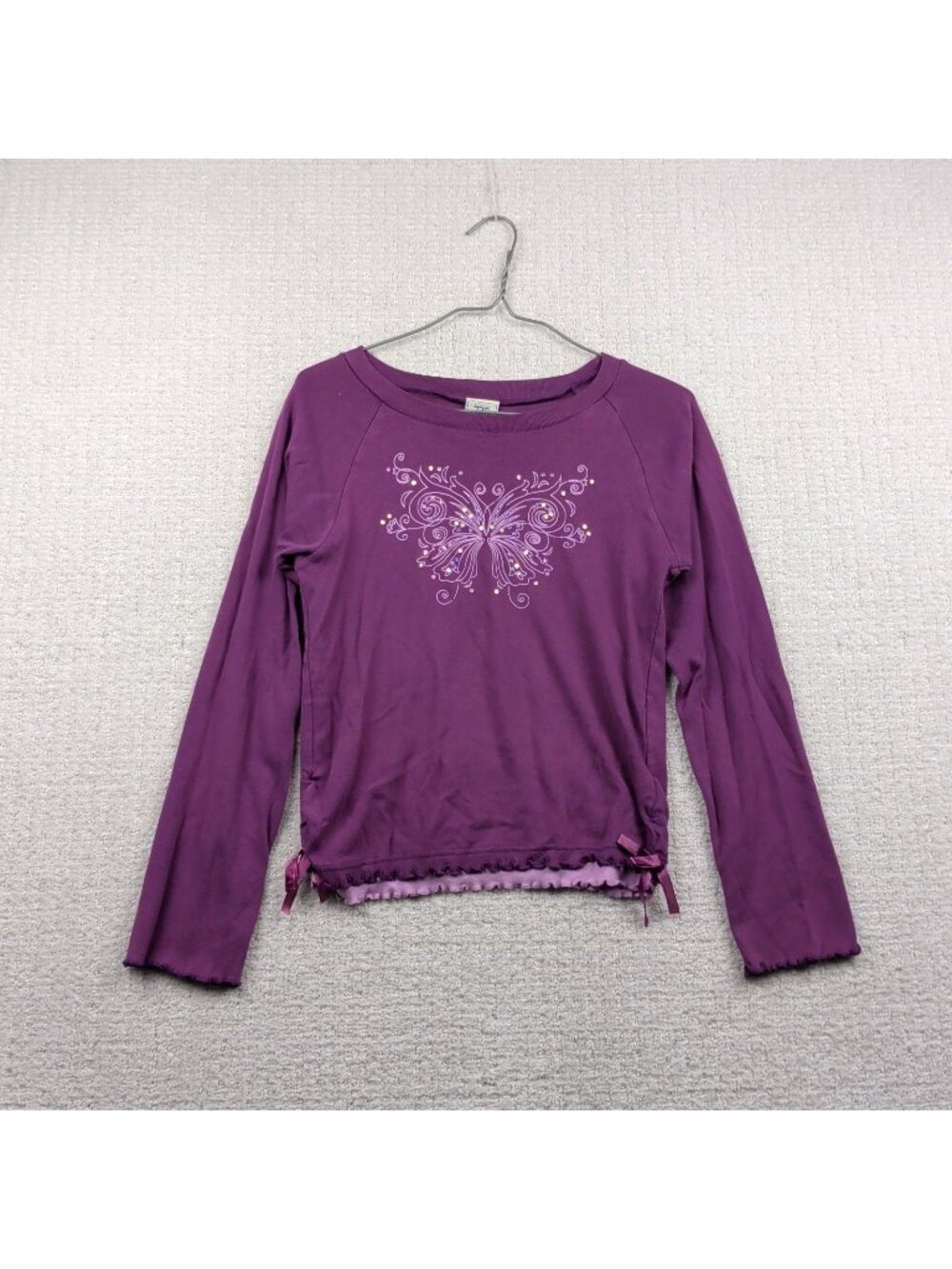 Y2K 725 Long sleeve T-shirt Butterfly Sequin Glam Whimsigoth Girl Sz L 2000's